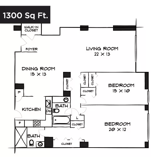Willard Towers - Chevy Chase, MD - Design 2A Floor Plan Diagram