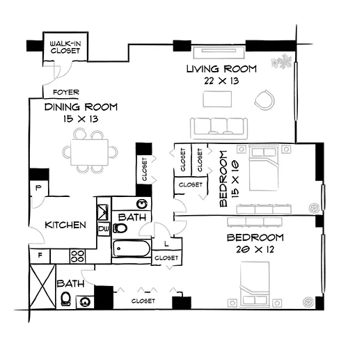 Willard Towers - Chevy Chase, MD - Design 2A Floor Plan Diagram