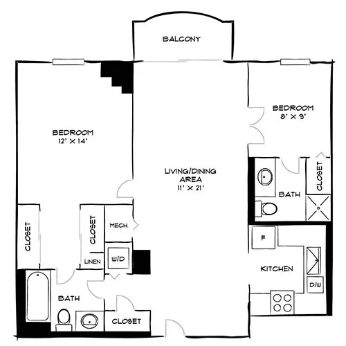Vaughan Place - Washington, DC - Design 2A Floor Plan Diagram