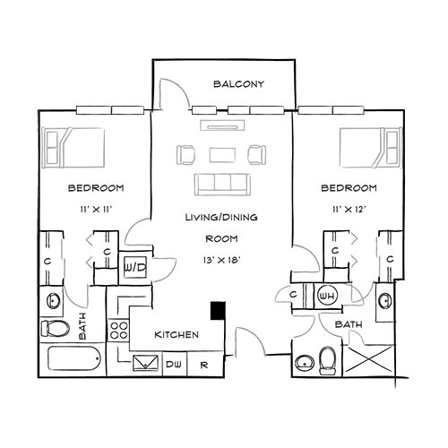 Capital Crescent Trail Residences - Bethesda, MD - Palm Floor Plan Furnished Diagram