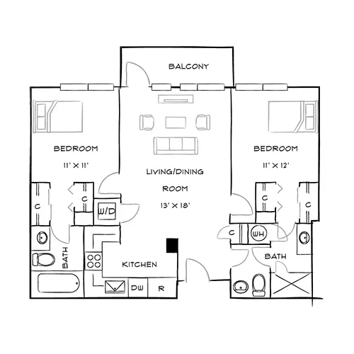 Capital Crescent Trail Residences - Bethesda, MD - Palm Floor Plan Furnished Diagram