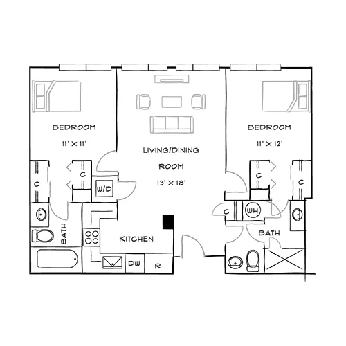 Capital Crescent Trail Residences - Bethesda, MD - Palm Floor Plan Furnished Diagram