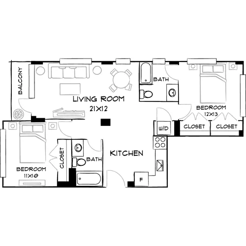 Southgate Towers - Miami, FL - Design 2A Floor Plan Diagram