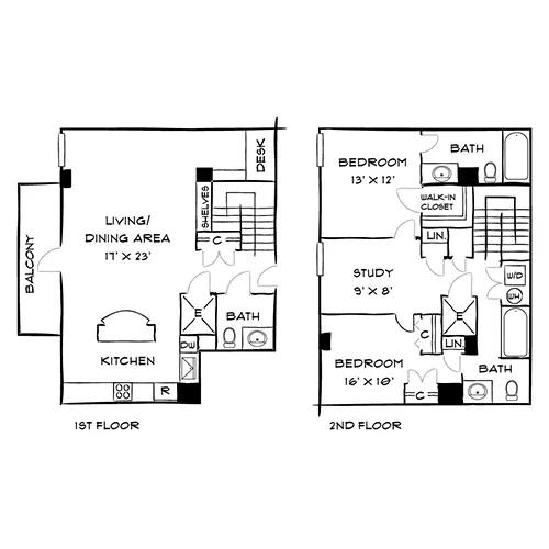 Capital Crescent Trail Residences - Bethesda, MD - Alder Floor Plan Diagram