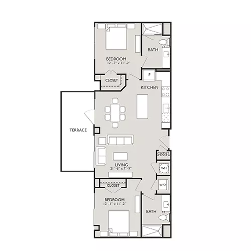Upton Place - Washington DC - 2 Bedroom Floor plan diagram