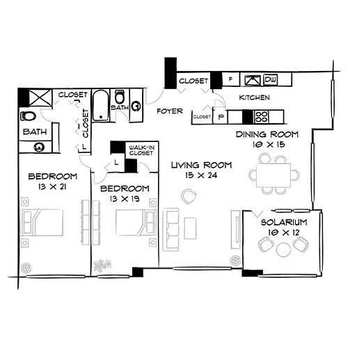 Willard Towers - Chevy Chase, MD - Design 2B Floor Plan Diagram
