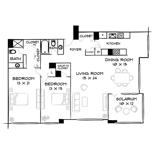 Willard Towers - Chevy Chase, MD - Design 2B Floor Plan Diagram
