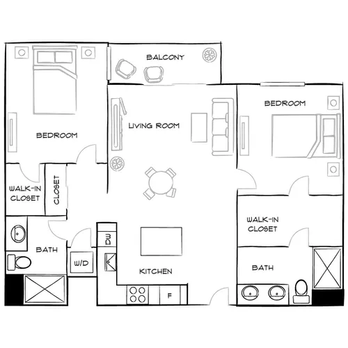 The District at Flager Village - Fort Lauderdale, FL - Floor Plan Diagram Furnished