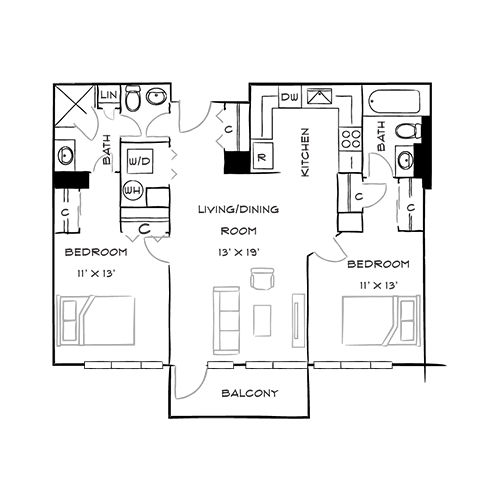 Capital Crescent Trail Residences - Bethesda, MD - Palm Floor Plan Furnished Diagram