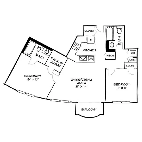 Vaughan Place - Washington, DC - Design 2B Floor Plan Diagram