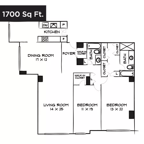 Willard Towers - Chevy Chase, MD - Design 2C Floor Plan Diagram