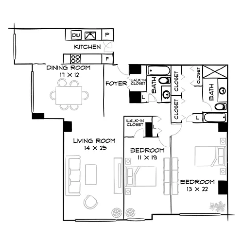 Willard Towers - Chevy Chase, MD - Design 2C Floor Plan Diagram