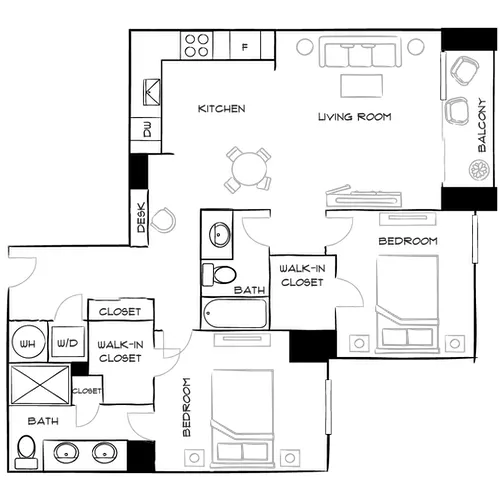 The District at Flagler Village - Fort Lauderdale, FL - Floor Plan Diagram Furnished