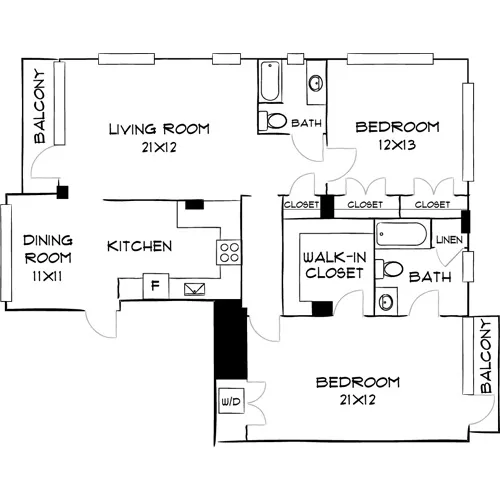 Southgate Towers - Miami, FL - Design 2C Floor Plan Diagram