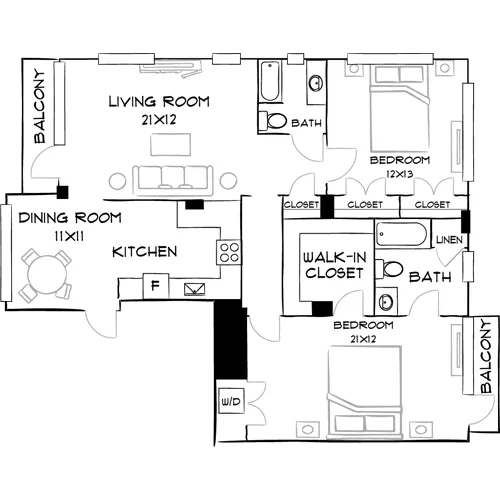 Southgate Towers - Miami, FL - Design 2C Floor Plan Diagram