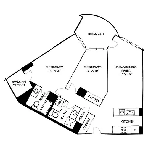 Vaughan Place - Washington, DC - Design 2C Floor Plan DiagramVaughan Place - Washington, DC - Design 2C Floor Plan Diagram