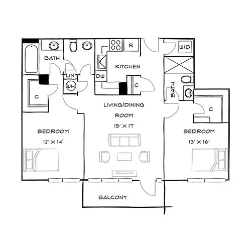 Capital Crescent Trail Residences - Bethesda, MD - Walnut Floor Plan Furnished Diagram