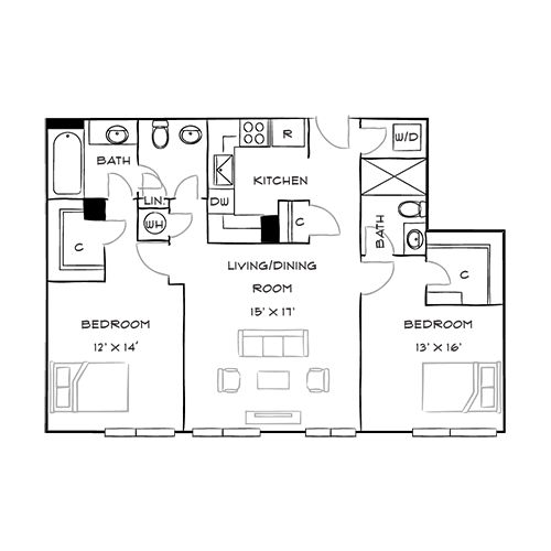 Capital Crescent Trail Residences - Bethesda, MD - Walnut Floor Plan Furnished Diagram