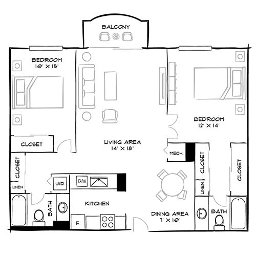 Vaughan Place -Washington, DC - Design 2D Floor Plan Furnished Diagram
