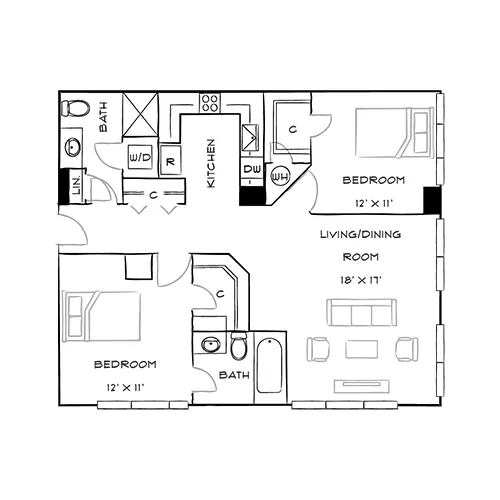 Capital Crescent Trail Residences - Bethesda, MD - Tulip Floor Plan Furnished Diagram