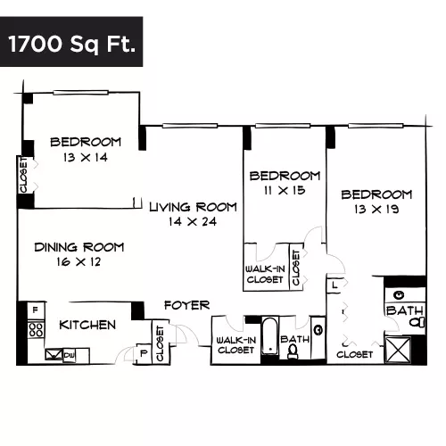 Willard Towers - Chevy Chase, MD - Design 3A Floor Plan Diagram