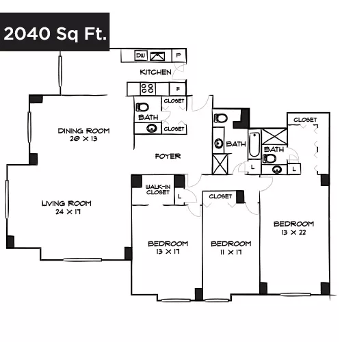 Willard Towers - Chevy Chase, MD - Design 3A25 Floor Plan Diagram
