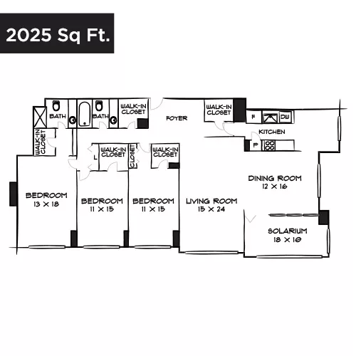 Willard Towers - Chevy Chase, MD - Design 3B Floor Plan Diagram