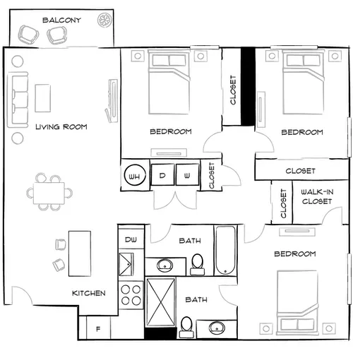 The District at Flagler Village - Fort Lauderdale, FL - Floor Plan Diagram Furnished
