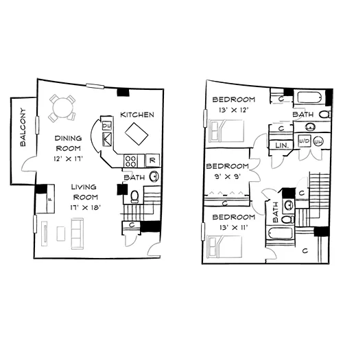 Capital Crescent Trail Residences - Bethesda, MD - Willow Floor Plan Furnished Diagram