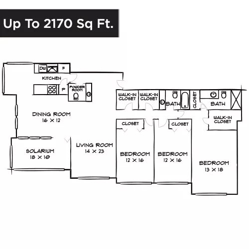 Willard Towers - Chevy Chase, MD - Design 3B25 Floor Plan Diagram