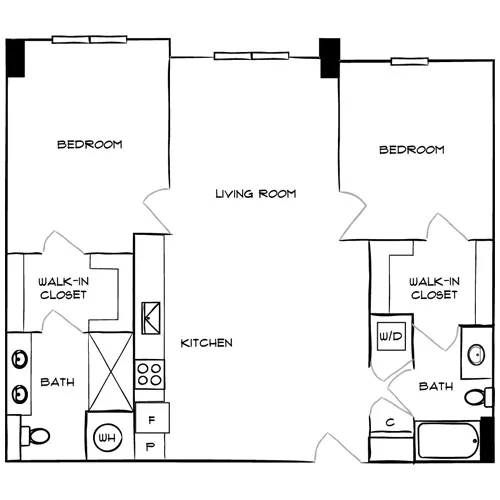 The Watermarc at Biscayne Bay - Miami, FL - Design 2B Floor Plan Diagram