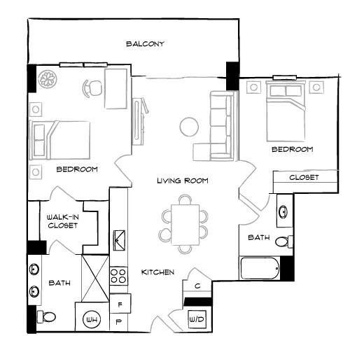 The Watermarc at Biscayne Bay - Miami, FL - Design 2B Floor Plan Diagram
