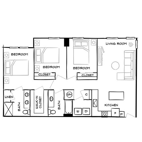 The Watermarc at Biscayne Bay - Miami, FL - Design 3A Floor Plan Diagram