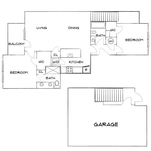 Design 2B with Garage floor plan