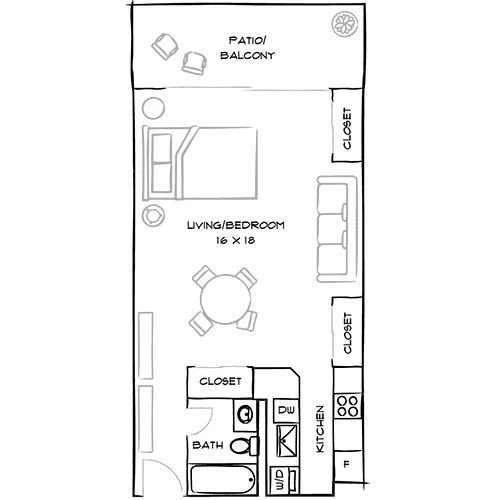 Flamingo South Beach - Miami, FL - Drexel D Floor Plan Diagram