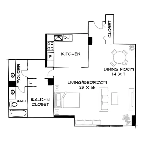 Willard Towers - Chevy Chase, MD - Design EB Floor Plan Diagram