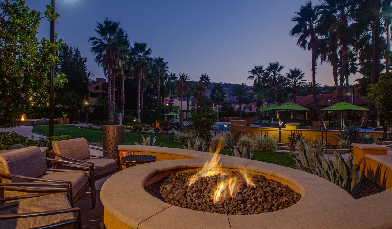 Malibu Canyon - Calabasas, CA - Night shot of firepit lit up 