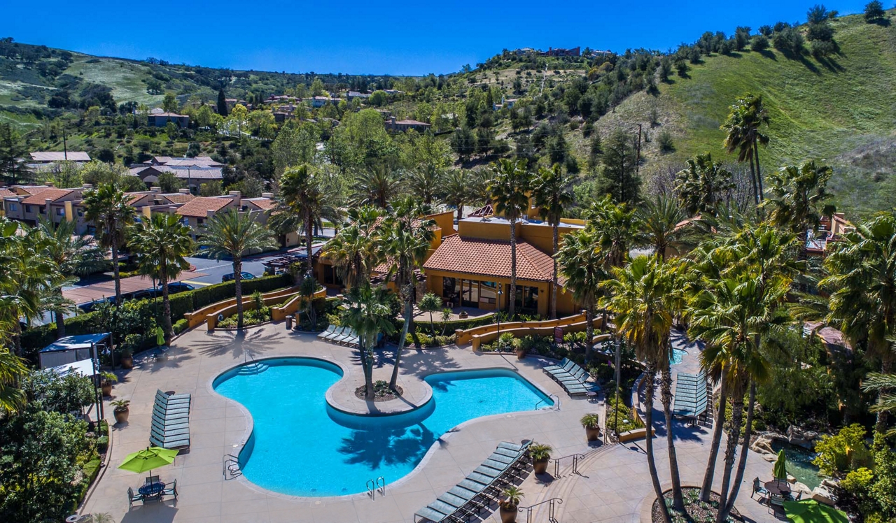 Malibu Canyon - Calabasas, CA - Ariel shot of pool area 