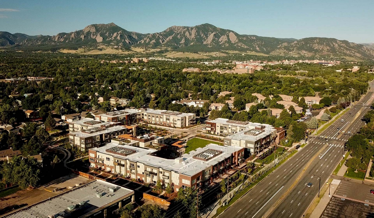Parc Mosaic, Boulder CO - Drone View - Flatirons