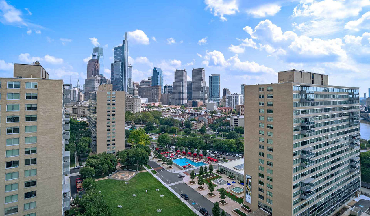 Drone view of property exterior