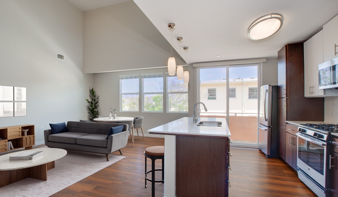 Lincoln Place - Venice, CA - Kitchen and Living Room.