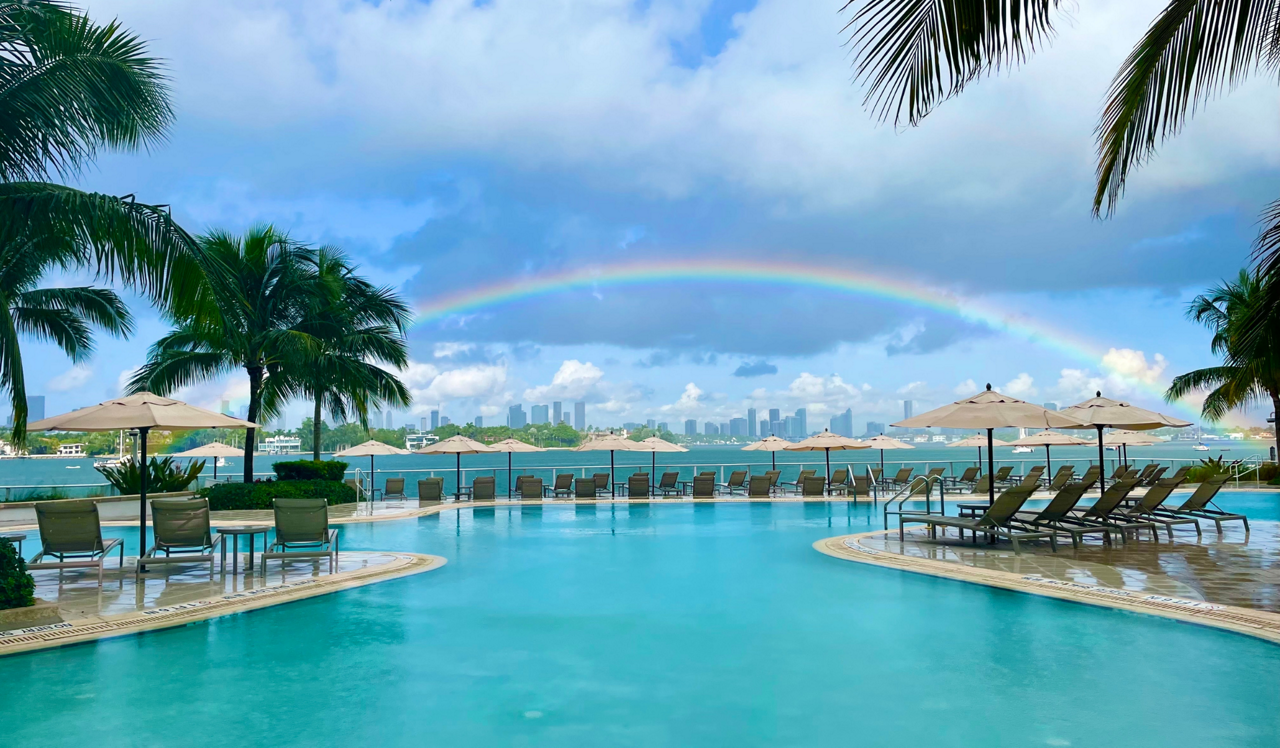 Southgate Towers - Miami, Fl - Pool Deck with view of rainbox over the bay