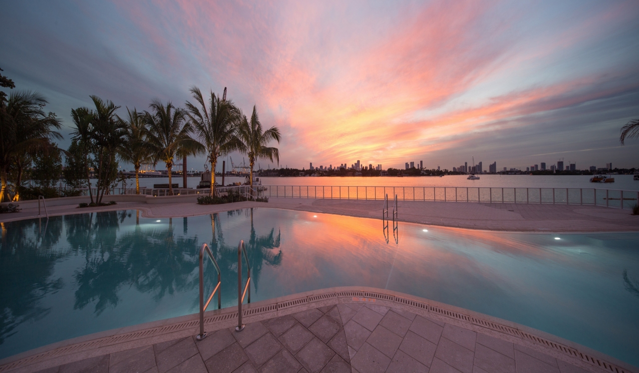 Southgate Towers - Miami, Fl - Pool Deck with Bay View at sunset