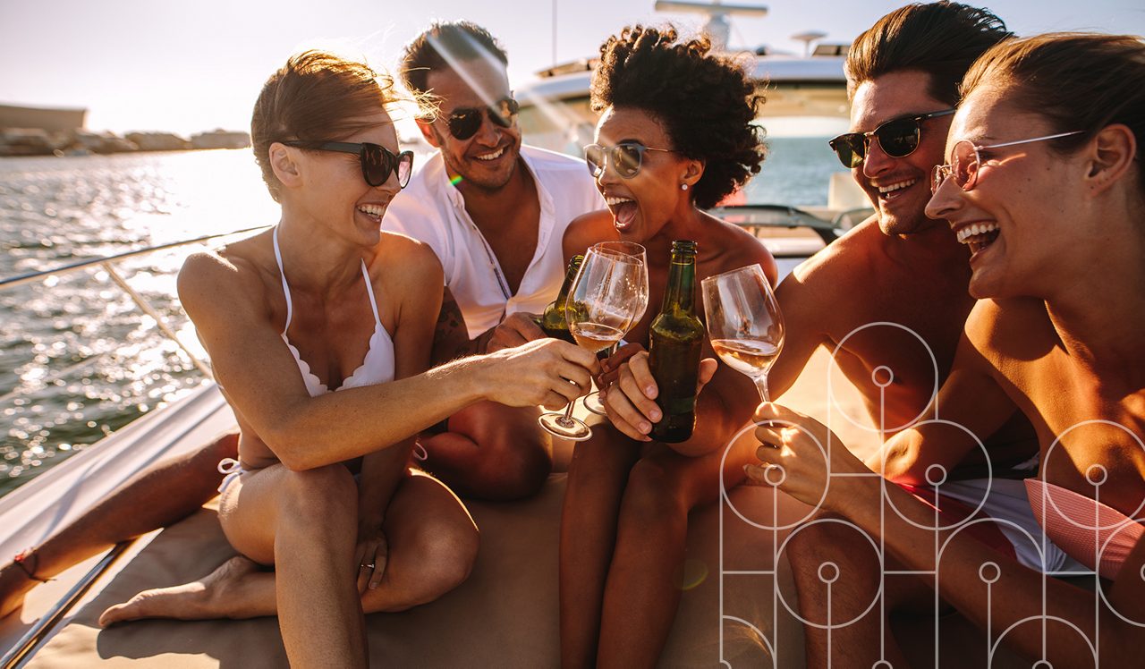 People on a boat with wine