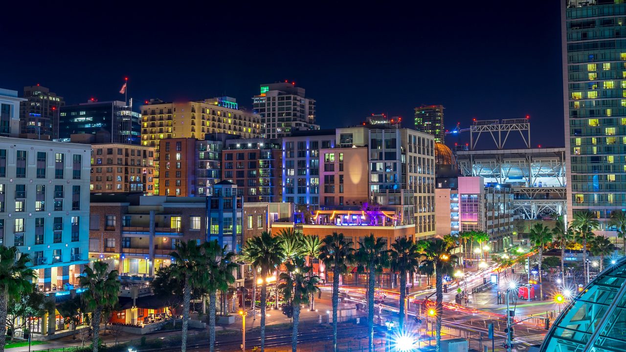 San Diego, California - USA. Night shoot of the historic downtown.