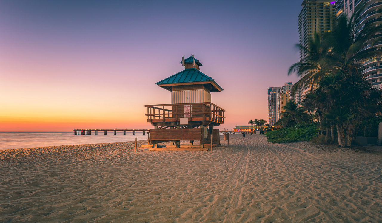 Waterways Village - Aventura, FL - lifeguard shack on beach by water