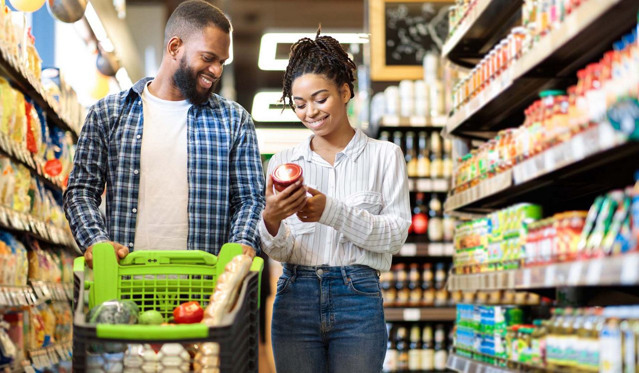 Couple at grocery store