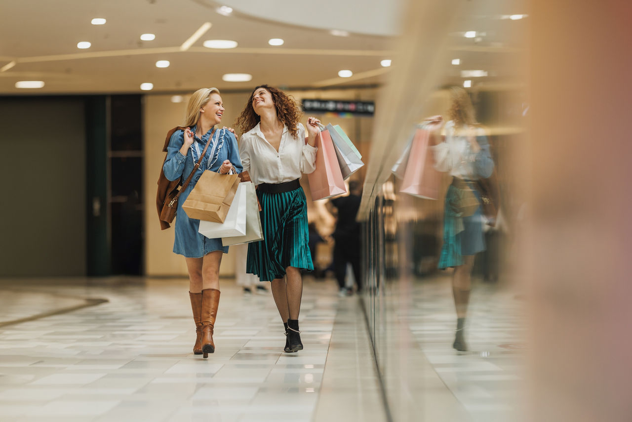 women at a shopping mall