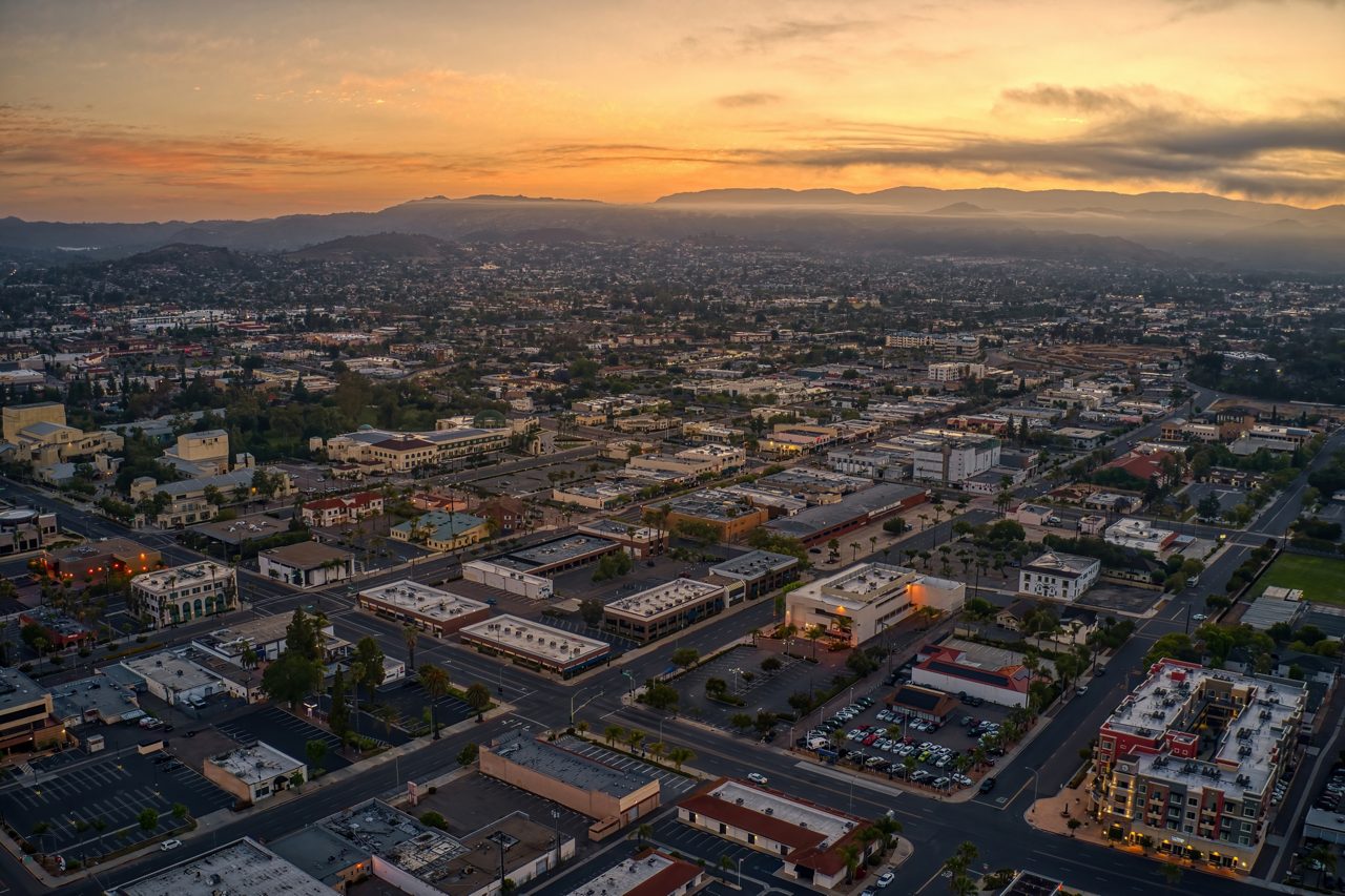 Aerial View of Escondido, California at Dusk