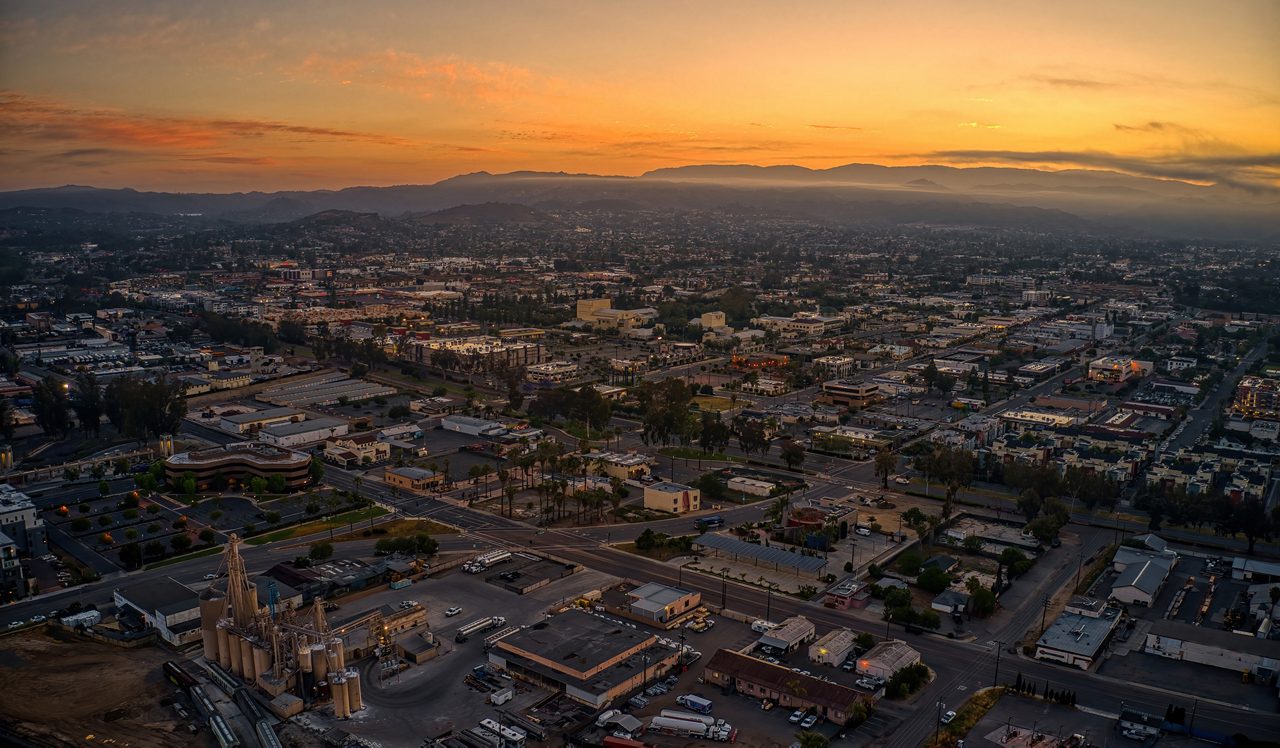 Aerial View of Escondido, California at Dusk